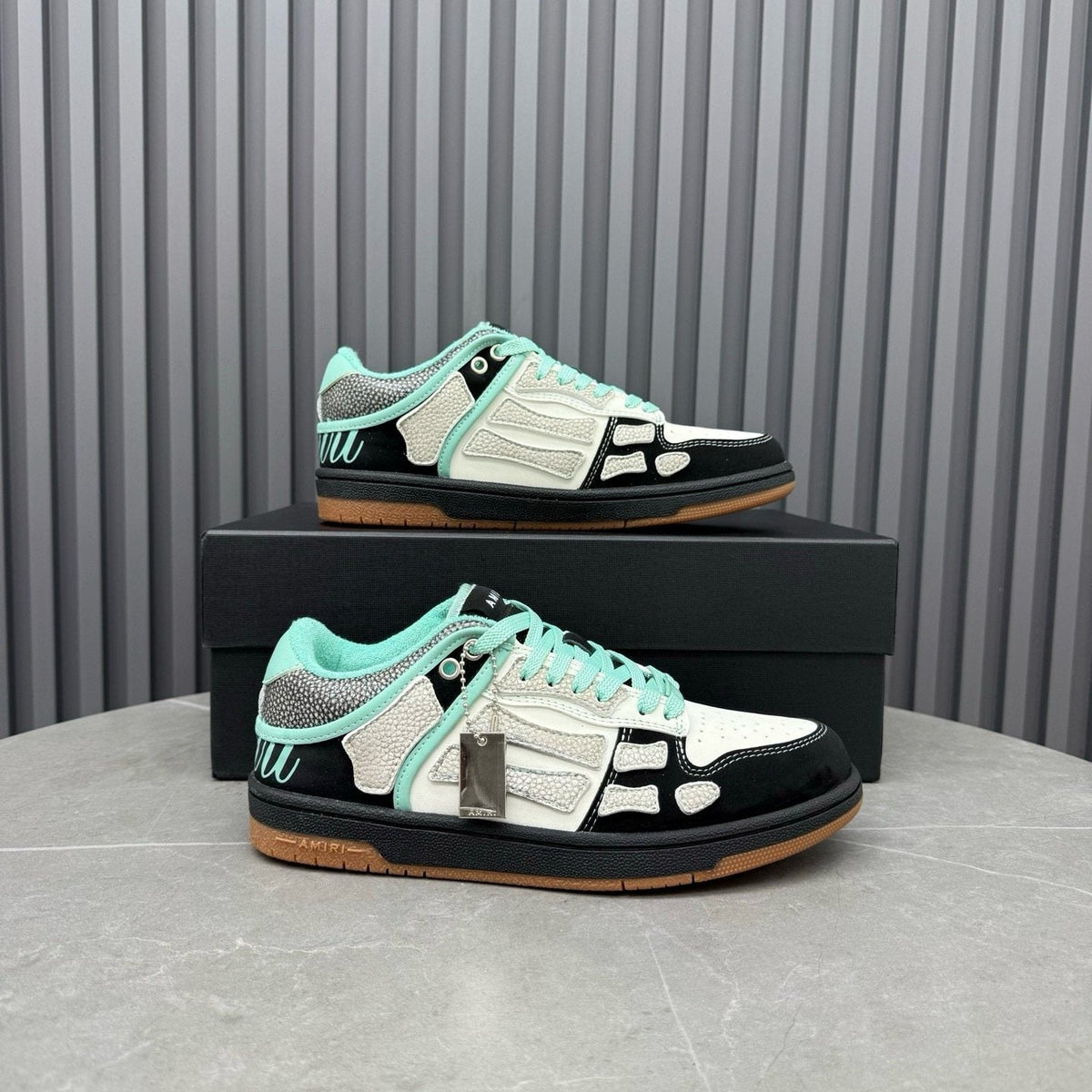 AMIRI Mint Green Paneled Low-Top Sneakers — front